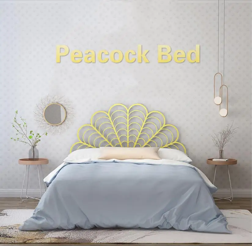 Modern wrought minimalist Nordic double princess peacock metal double bed
