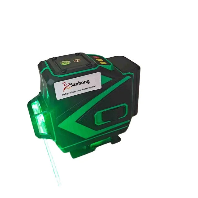 Industrial Professional 360-Degree Green Cross Line Laser Level 4D 16-Wire 2 Battery Pack DIY Grade 50m Working Projects