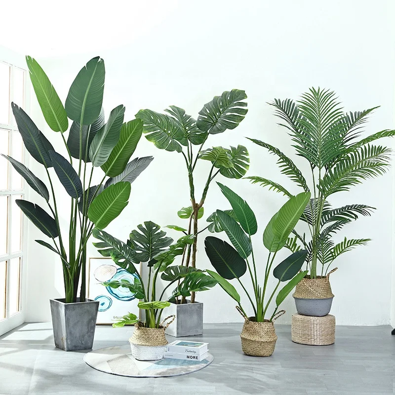 Traveler's Madagascar Palm Tree Greenery Decor Tropical Faux Traveller Banana Leaves Bonsai Faux Tree Artificial Plant