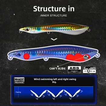 Artificial Hard Bait Fishing Pencil Lure-Topwater Sinking & Floating 115mm Without Hooks-for Bass – Popper – view 5