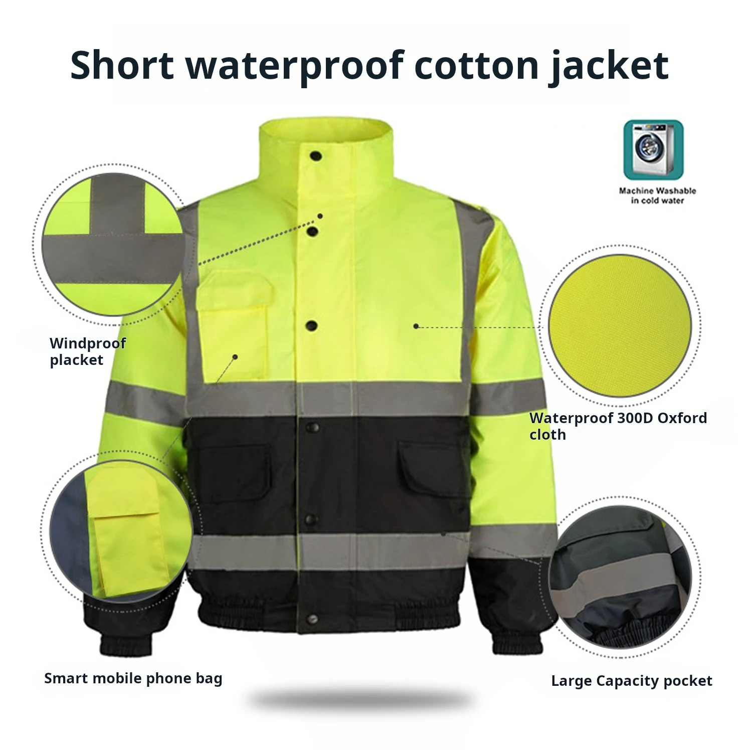 Cold Weather Men Waterproof Hi Vis OEM Logo Custom Work Construction Windbreaker Jacket Coats High V