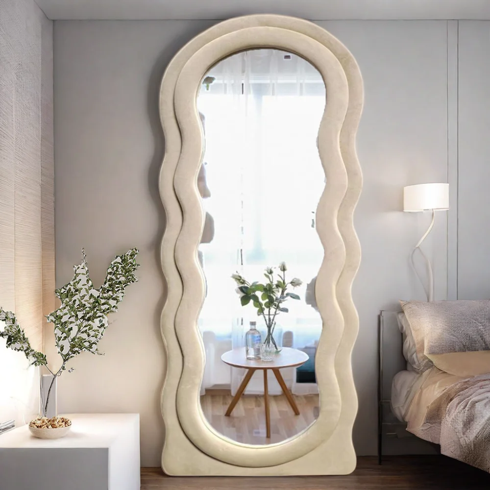 Custom Vintage Home Design Wall Floor Standing Mirror Asymmetrical Arch Irregular Full Length Body Long Wavy Framed Glass