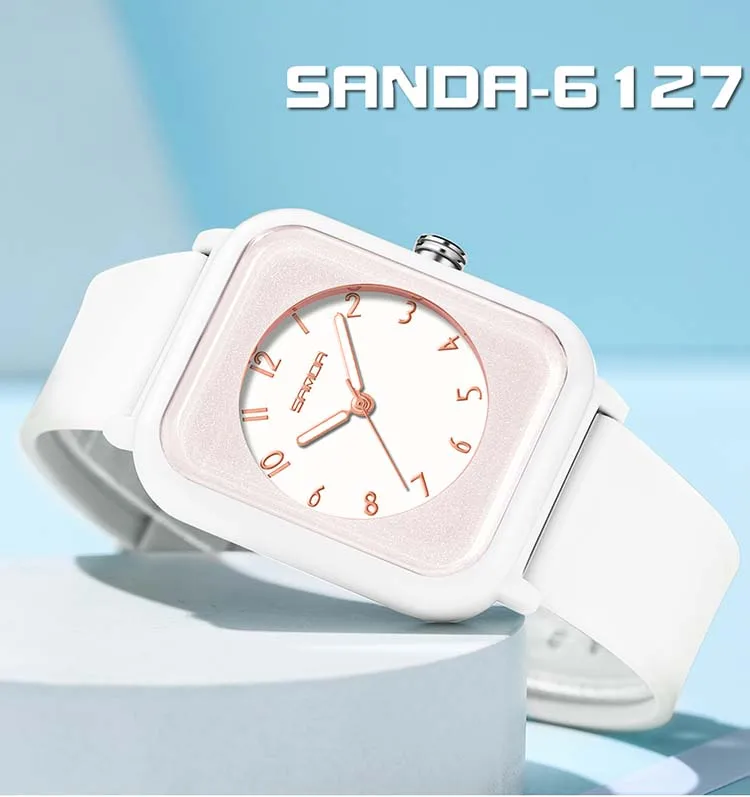 SANDA 6127 new design square unisex quartz watch latest Silicone strap Luminous waterproofing Simple Casual hand watch Alibaba