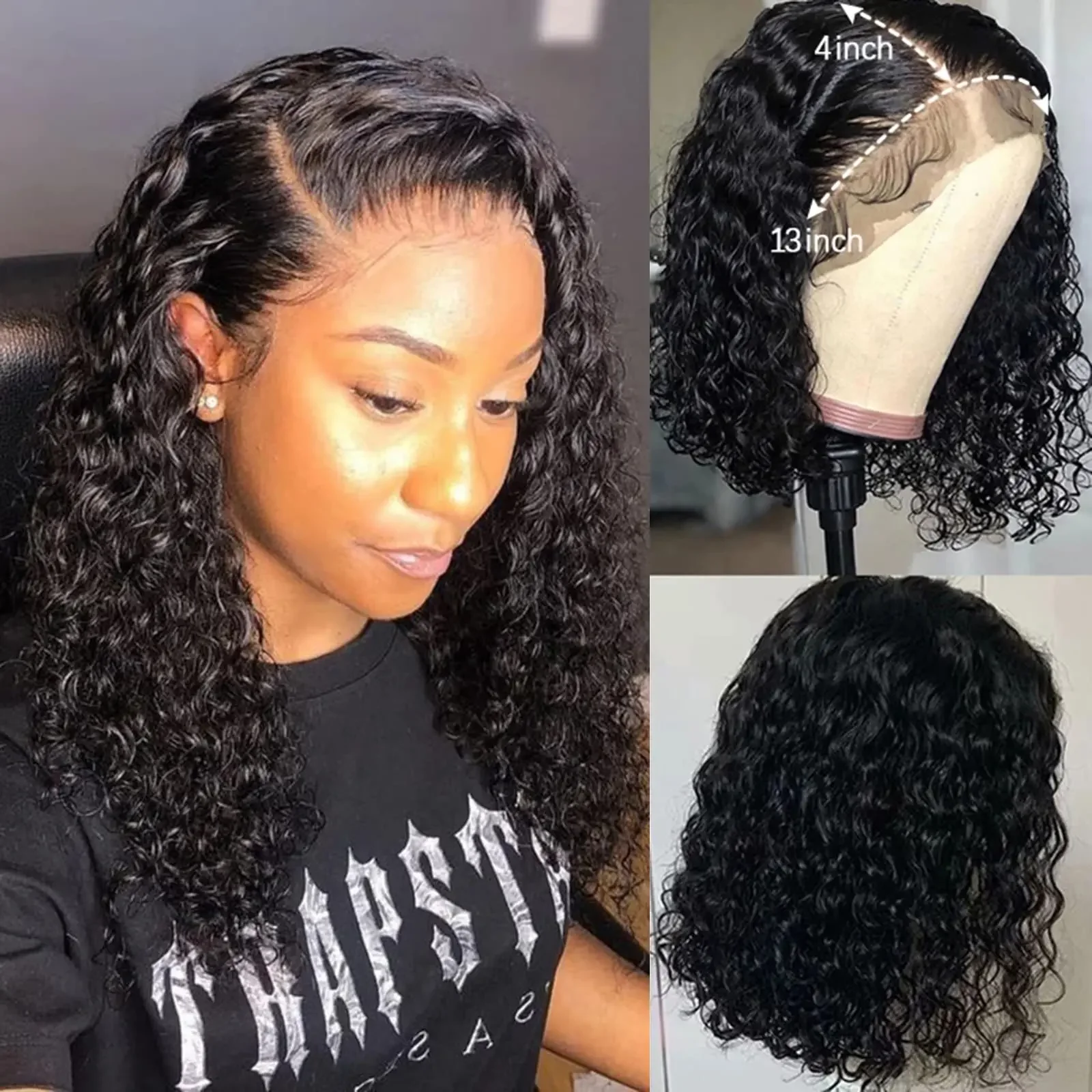 180% Short Bob Water Wave Lace Front Wig_voghion.com