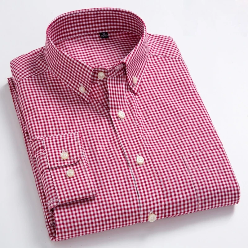Camicie rosse casual a maniche lunghe Camicia in cotone scozzese fantasia da uomo909_voghion.com
