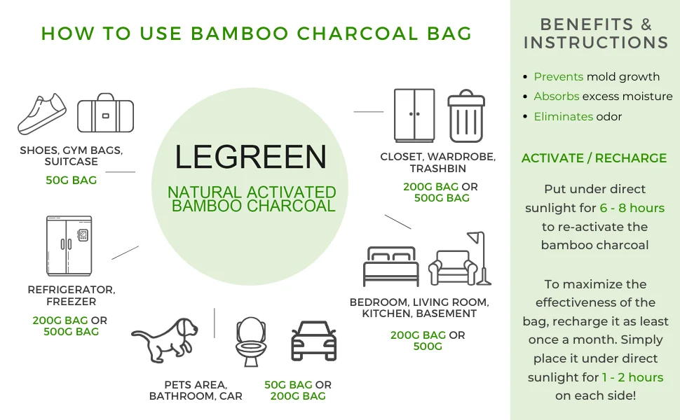 Bamboo Charcoal Air Purifying Bags Activated Charcoal Odor Absorber For