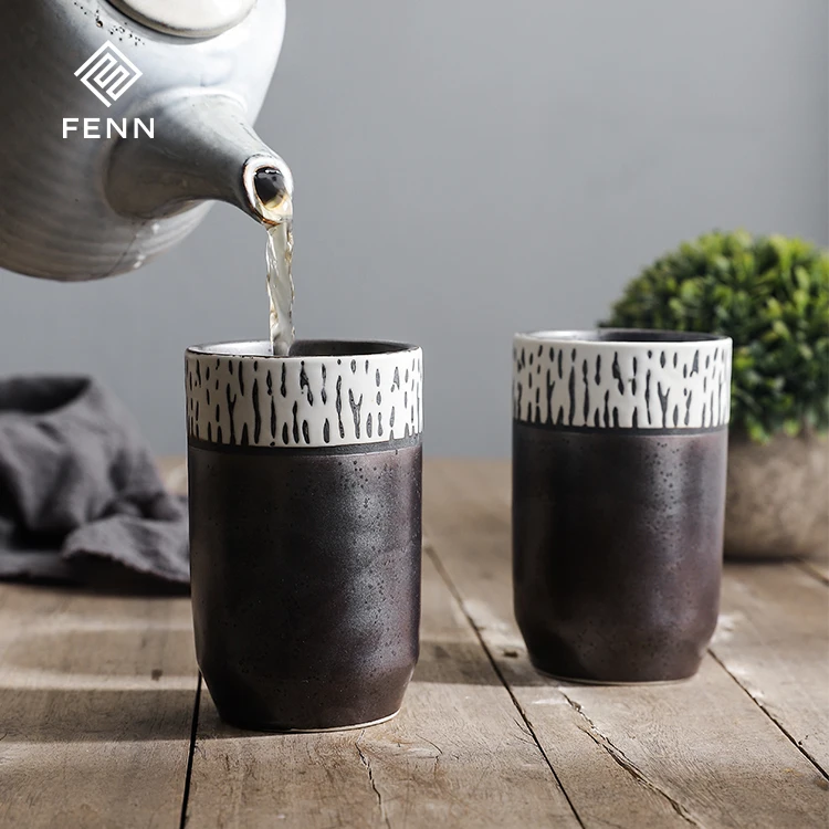 FENN Japanese and Retro Style Unique Surface Ceramic Tea Cup Coffee Sizes Option Porcelain Espresso Cups for Daily-use