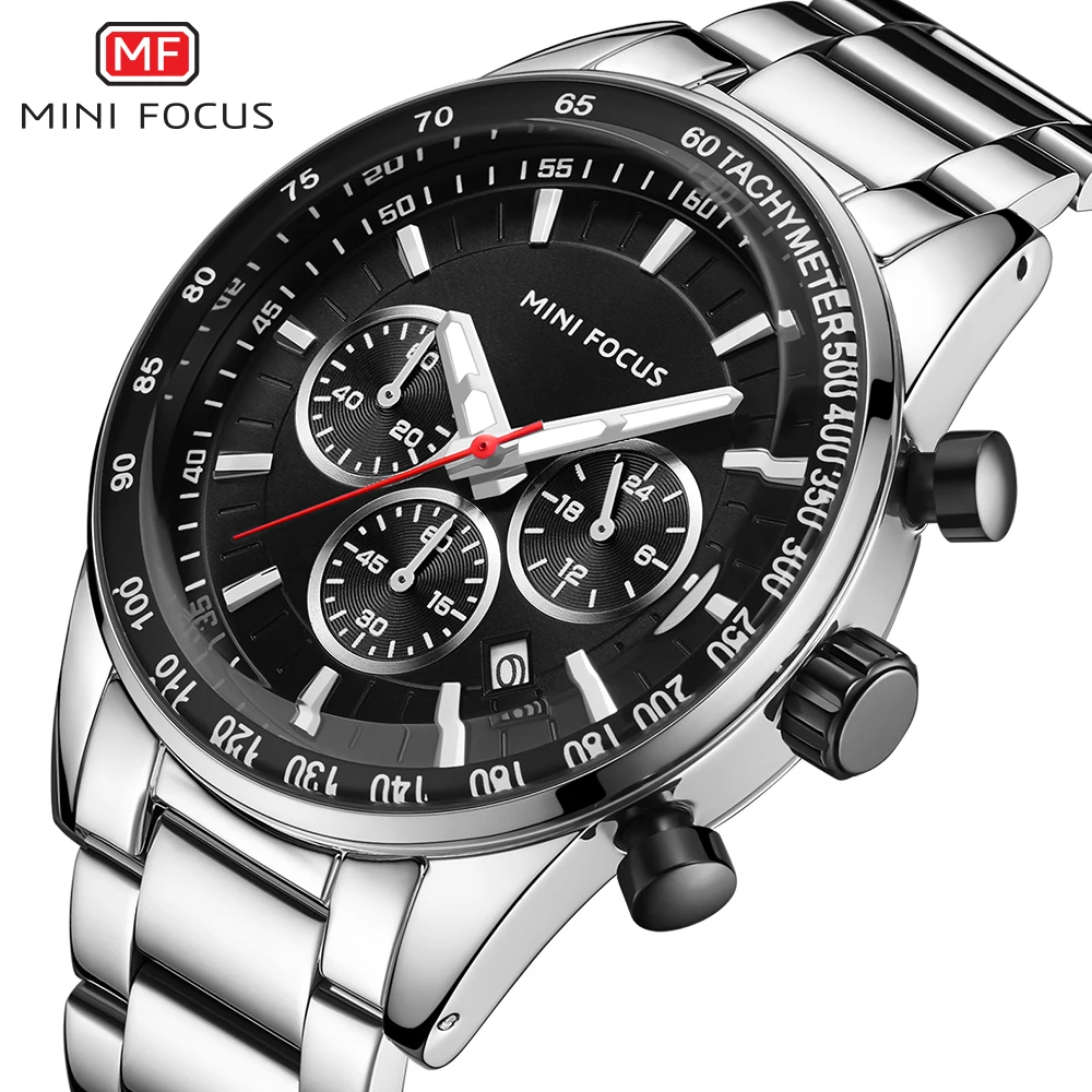 MINI FOCUS MF0187G Latest New Design Business Mens Watch Hot Quartz Stainless Steel Strap 3 Dials Chronograph Wholesale Watch