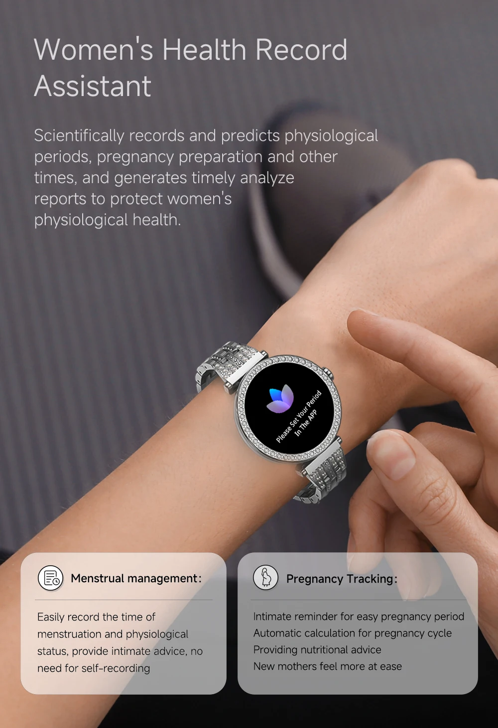  LC602C Fashion Smart Watch 2026 with 1.19 Inch AMOLED IP68 Heart Rate Monitoring Diamond Steel Smart Watch for Women