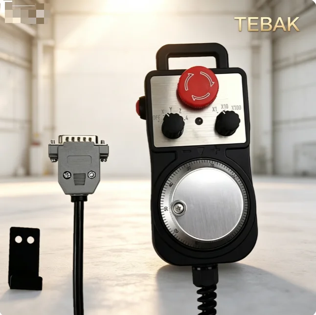 TEBAK CNC Electronic Handwheel MPG Pendant, 5V 100PPR Manual Pulse Generator with Emergency Stop Switch, Hand Held MPG