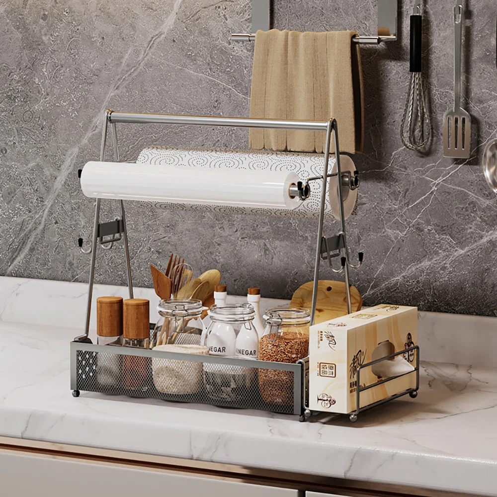 Kitchen 2 Tier Picnic Condiment Caddy Foldable Tabletop Storage Wire