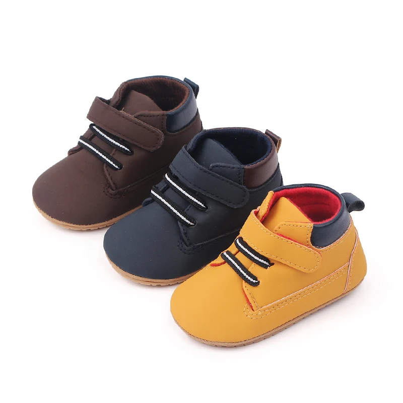 High Quality Hook&loop Design Soft PU Leather Baby Toddler Boys Shoes Prewalker Shoes for Boys