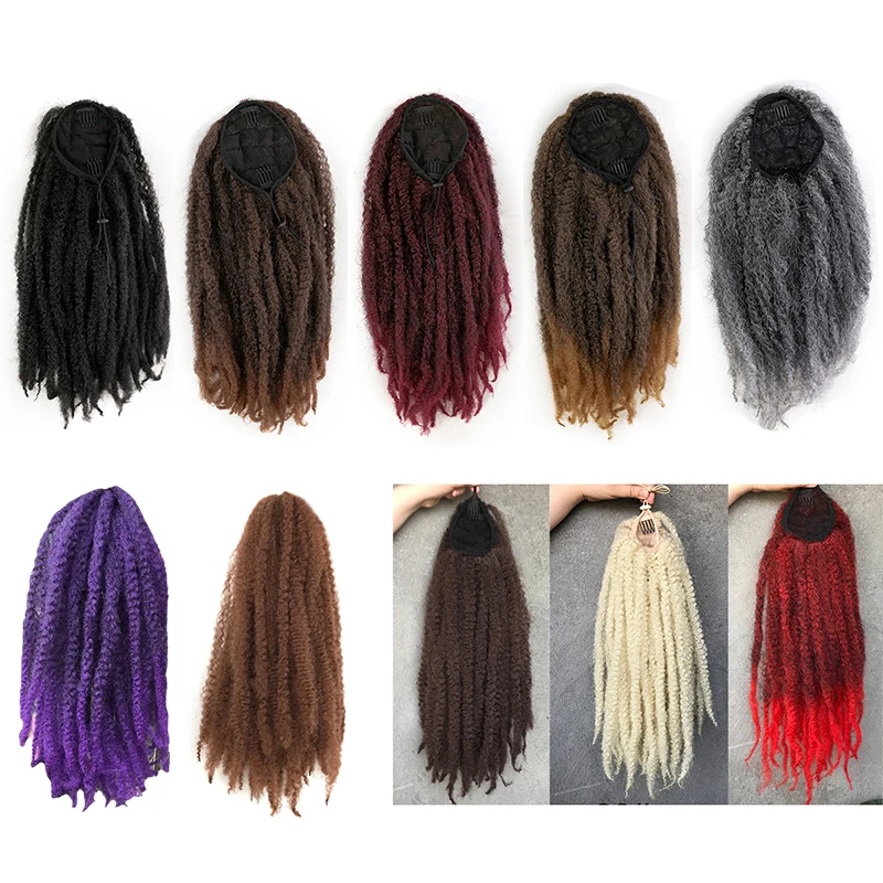 Kinky Straight Hair Puff Bun Bubble Ponytail African American Wrap Drawstring Afro Puff Ponytail Hair