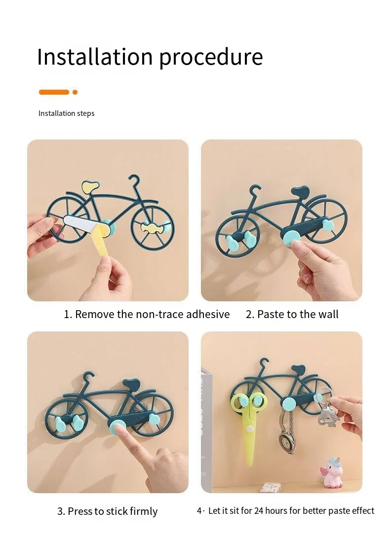 Creative simple bicycle punch free novelty hooks Key storage wall novelty hooks key novelty hooks behind the door supplier