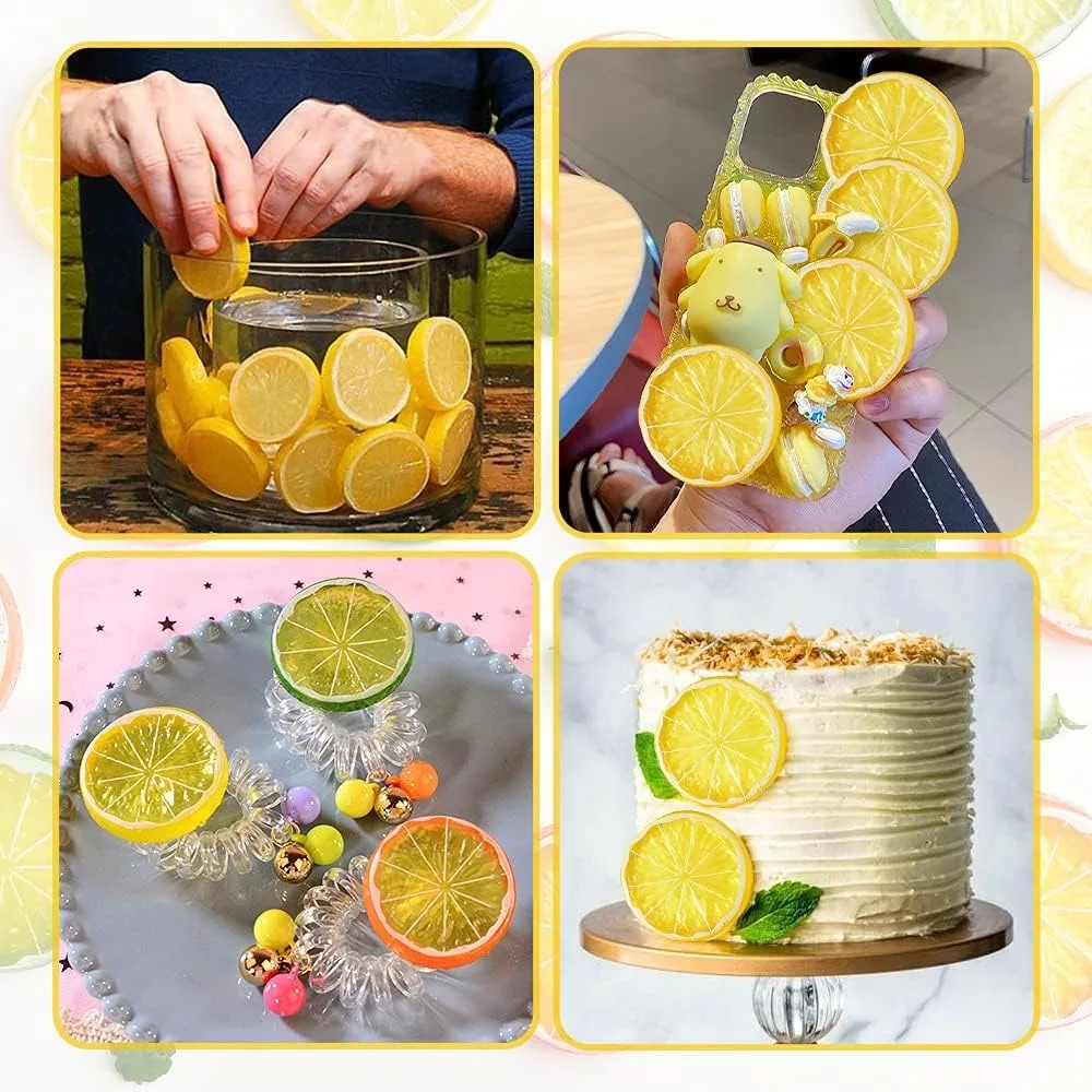 Artificial Lemon Slices Simulation Lemon Blocks Double Side Decorative for Lemon Party Decor Tumbler Topper DIY Fake Fruit Model