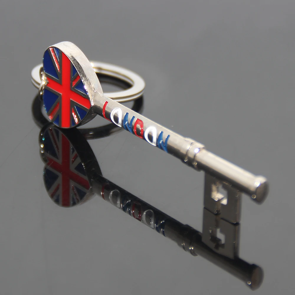Union Jack Custom Union Flag Heart Key Shaped England Tourist Souvenir Key Ring Enamel Metal London Engraved Key Shape Keychain