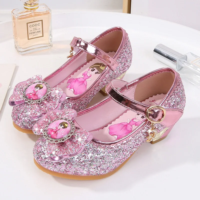 Обувь принцессы для девочек; Детская обувь на высоком каблуке с бантом; Элегантная нарядная обувь принцессы Эльзы для костюмированной вечеринки