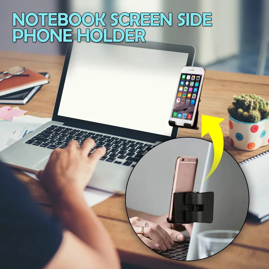 Laptop Monitor Side Clip Silicone Adjustable Cell Phone Holder Computer Screen Side Expansion Phone Holder Stand