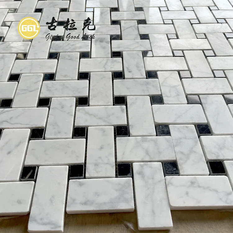 Popular Design White & Black Mosaic Marble Stone Mosaic Tile For Home Decoration supplier