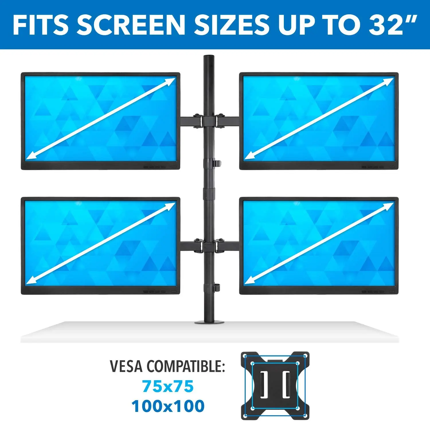 Height Adjustable 360 Swivel Rotation 90 Tilt Stand Mount 13"-27" Computer Screen Quarter 4 Arm VESA Monitor Stand Stock