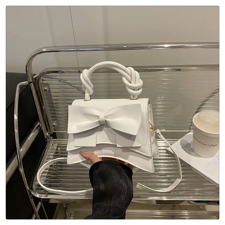 Autumn New Simple Solid Color Portable Shoulder Small Square Bag Texture Bow Casual Crossbody Women's Bag