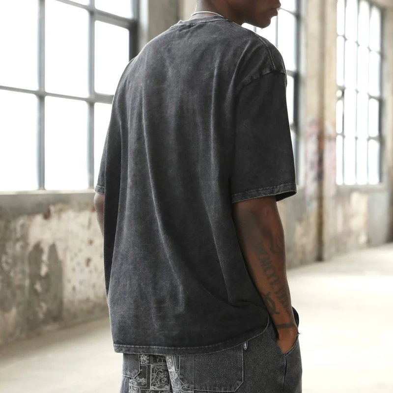 Высококачественная винтажная черная футболка из хлопка одежда для взрослых излишки запаса осеннего сезона от поставщика