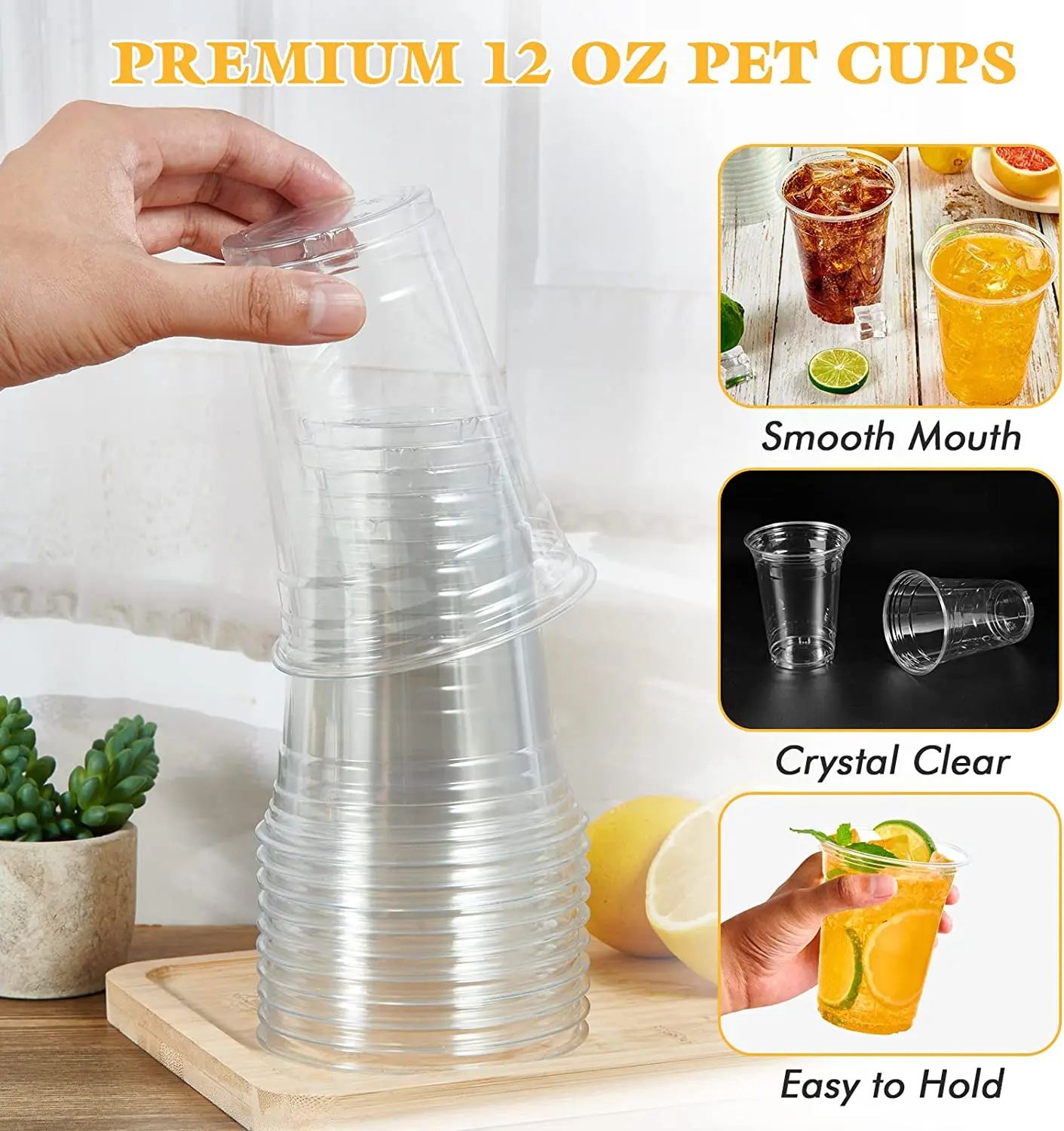 Plastic Packaging Disposable PET Clear Cups With Flat Lids Cold Beverage Takeaway Iced Coffee Latte Juice Tea Bottle 16 oz 500ml