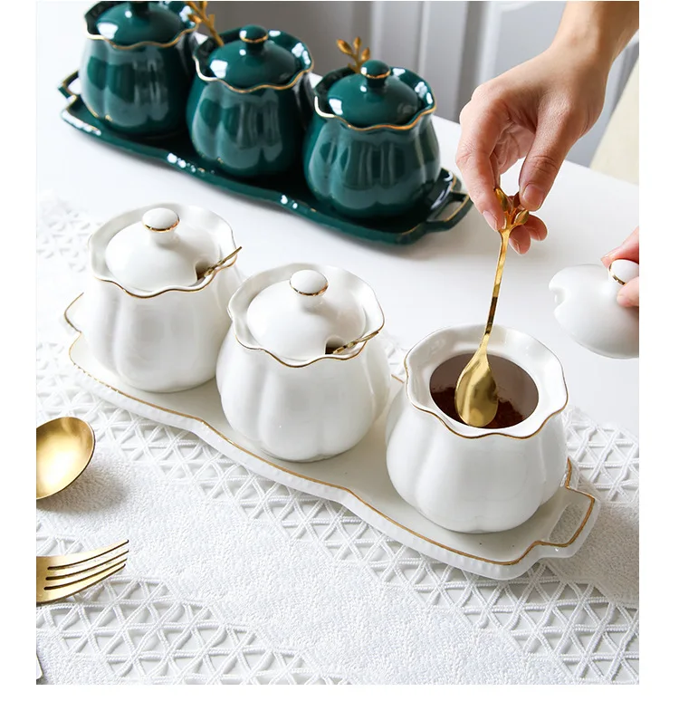Fancy Kitchenware Container Luxury Food Storage Container Ceramic Kitchen Storage Condiment Pots ...
