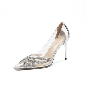 Hot Selling Luxury Good Quality Bridal Wedding Women Stiletto Sexy Fashion Bow Knot Rhinestone Decoration High Heel Shoes Ladies