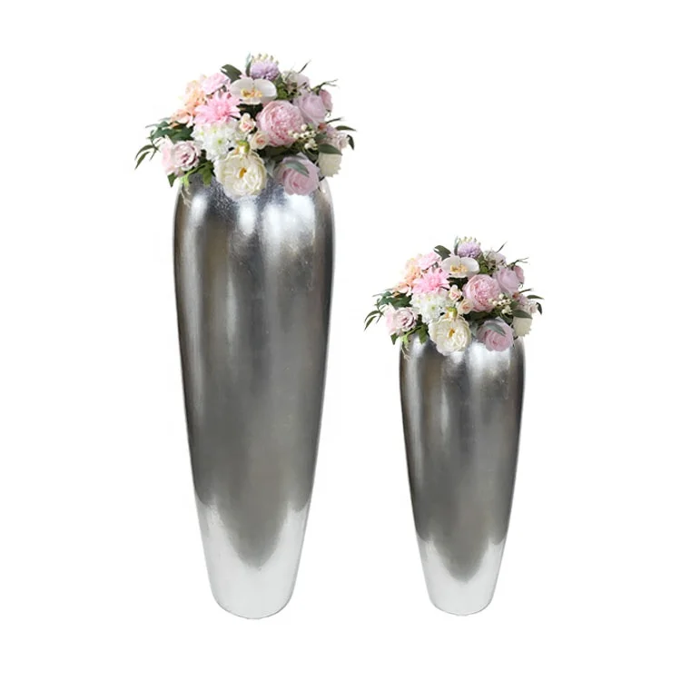 Large Modern Metal Leaf Floor Silver Fiberglass Flower Vases Pots