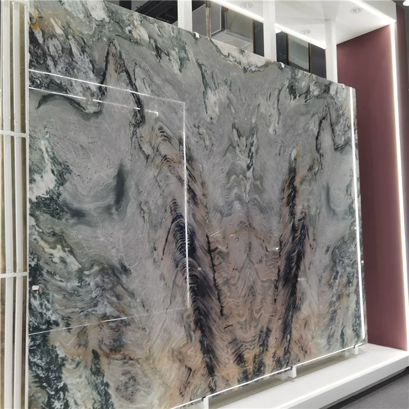 product luxury natural green quartzite book match slab for hotel wall background design-5
