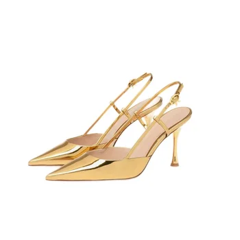 OEM ODM Factory summer slingback women's shoes gold high heel fashion sandals