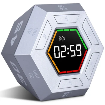 Hexagonal visual flip electronic timer, time self-regulator, led digital display magnetic student kitchen time