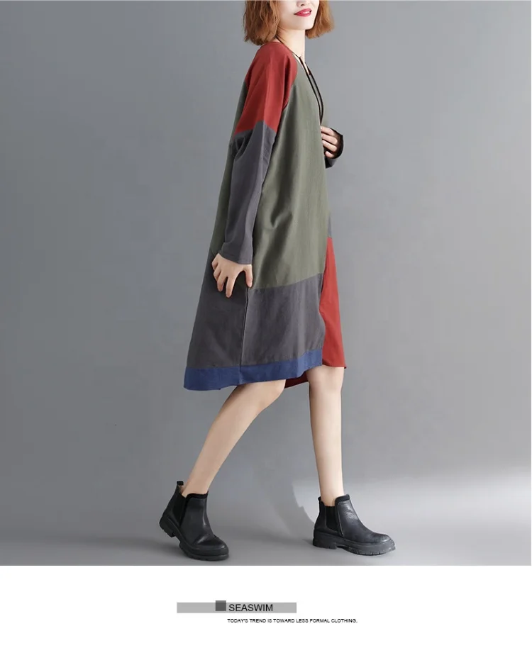 LW-020-9125 в этническом стиле цветов, свитер с длинными рукавами в винтажном стиле; Платье в стиле пэчворк платья для женщин