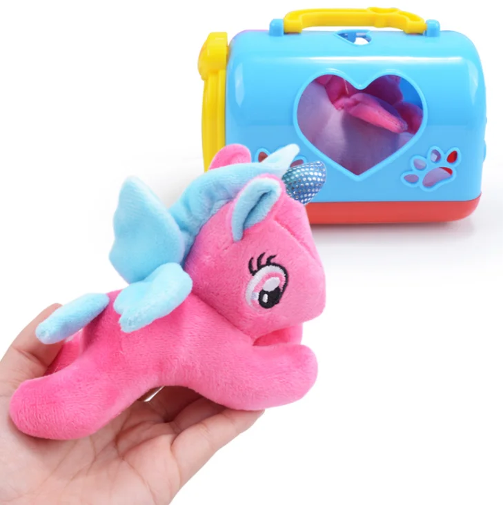 Cartoon Stuff Unicorn With Pet Cage Children Toy Soft Plush Play House Toy