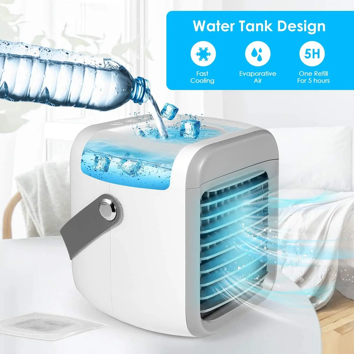 Mini Portable Plastic Battery Powered 3-Speed Water Evaporative Cooler Night Light Low Energy USB Charging Home Hotel Car_voghion.com
