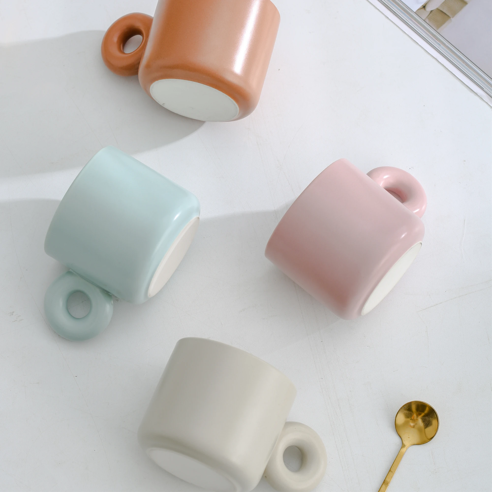 FENN Wholesale Ceramic Mugs Fancy Pottery Cup Multi Colors Beige Ceramic Coffee Tea Mugs / Customized Ceramic Matte Glazed Mug