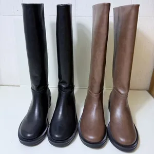 QuiteS 2026 Winter New Knee-High Chunky Heel PU Leather Boots Sexy Round Toe Slip-On Shoes for Women