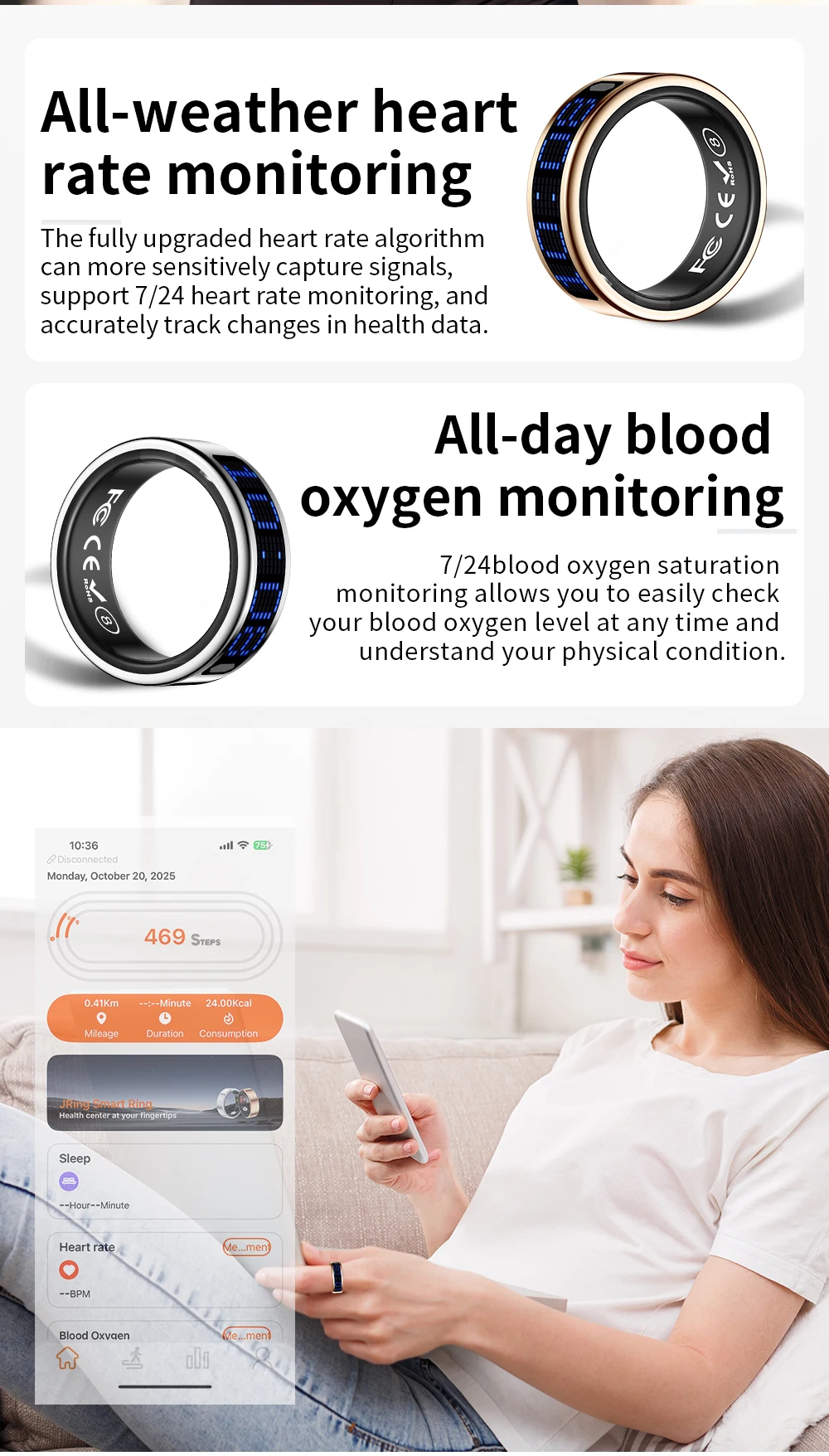 SR16 Stainless Steel Smart Ring IP68 Waterproof Touch Screen App ...