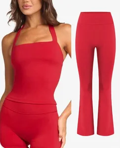 Wholesale Top Quality Cheap Women Sexy High Elastic Yoga Vest Sets Sexy Back Fitness Sets High Waist Flared Pant for Sports