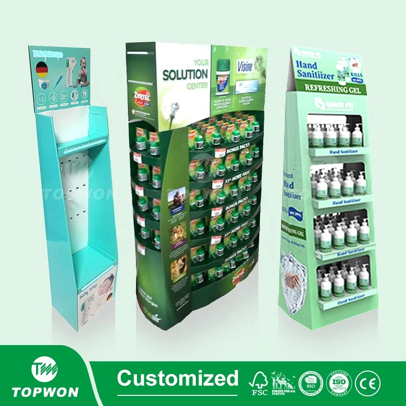 Custom Vitamin Bottle Supplement Display Racks for Pharmacy Drugstores, Cardboard Medicine Store Retail Pharmacy Display Stand