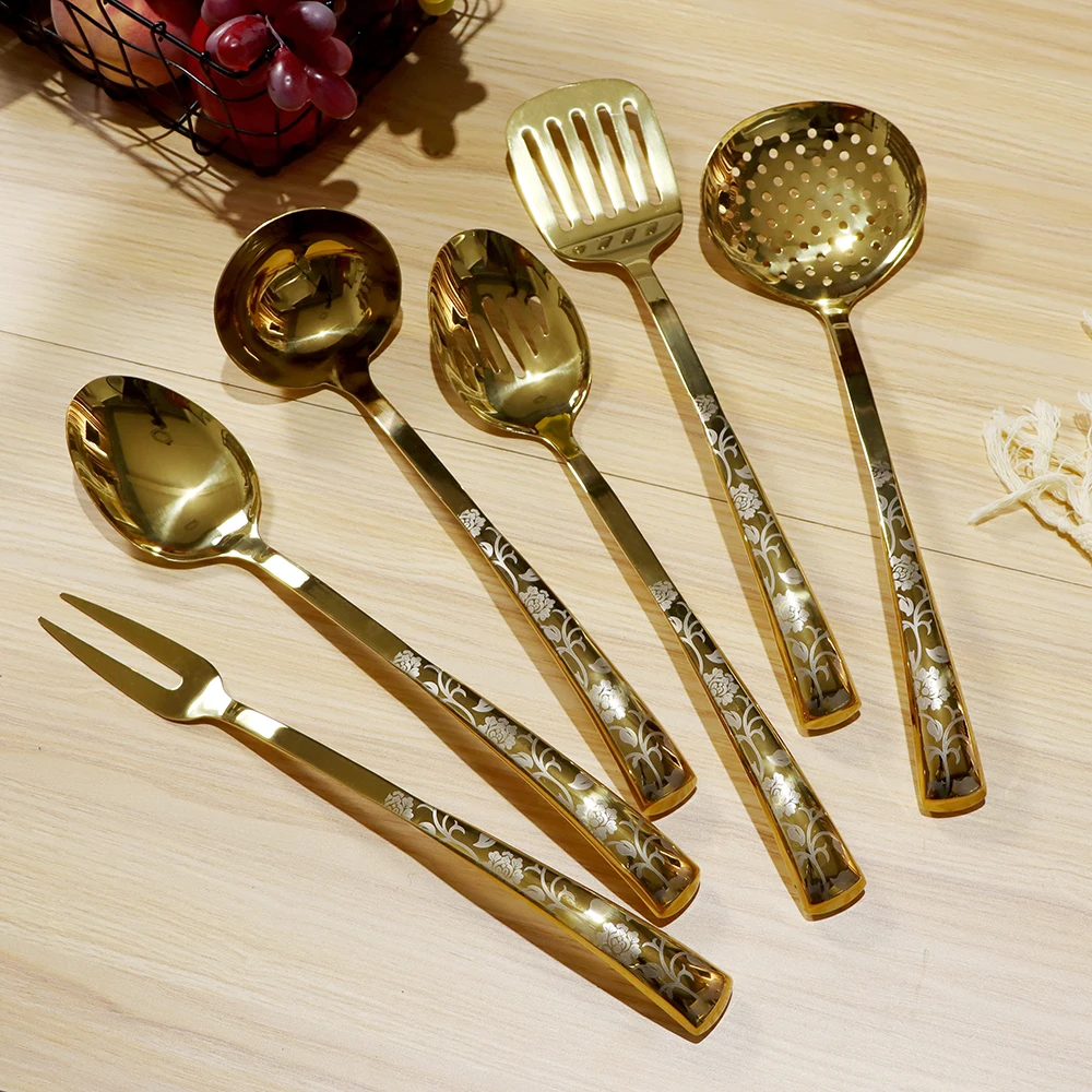 Luxury 7 Piece Stainless Steel Kitchen Utensil Set with Hollow Handle ...