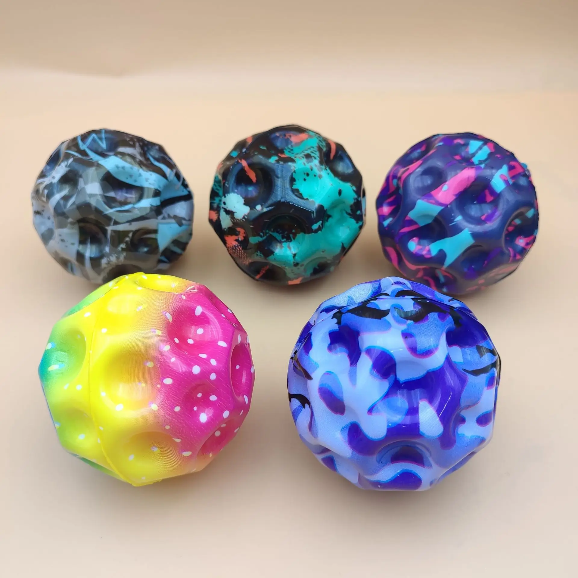 6.3cm 7cm Moon Ball Bouncing Ball Custom Logo Color PU Foam High Bounce Ball for Kids and Adults Relaxing Toys