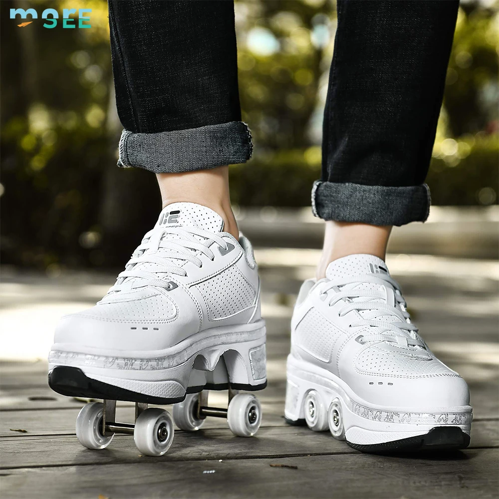 SeeMore Four Wheels Rear Button Retractable Roller Skate Shoes