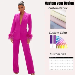 Elegant Women's Button Front Long Sleeve Party Blazer Casual Dress with Feather Decoration Pockets Flaps Detail Solid Pattern