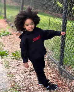 New Trending Latest Design Custom Patchwork 2 Piece Hoodie Joggers Children Tracksuit Boys Clothing Set