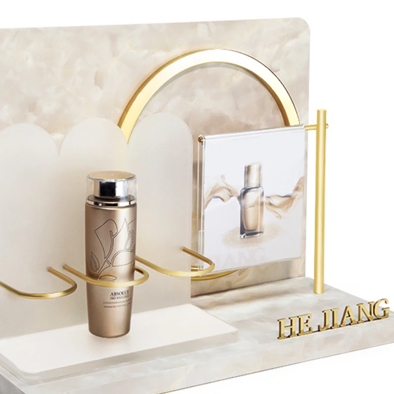 Luxury Style Custom Counter Top Display Cosmetic Perfume Essential Oil Led Acrylic Light Display Stand