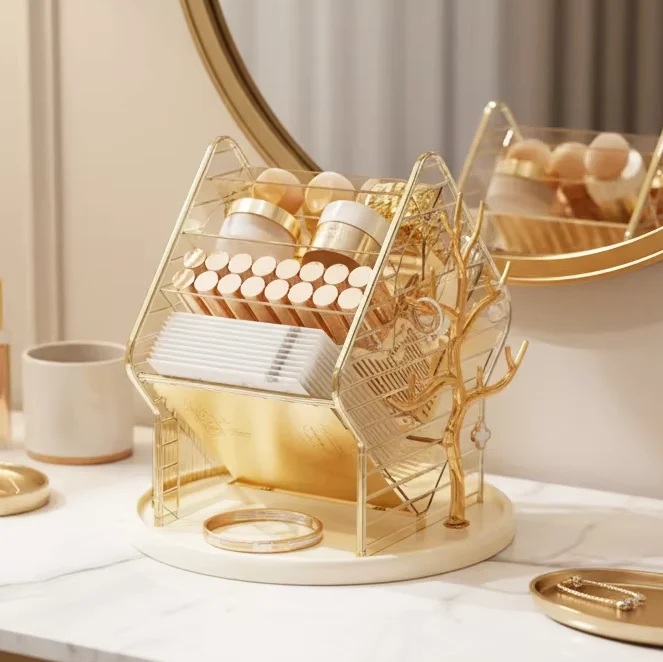 360° Rotatable Cosmetic  Jewelry Storage Box Organizer Multi-functional Large-capacity Makeup Jewellery Organiser Box