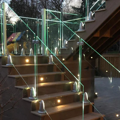 Popular Spigots Frameless Glass Balustrade with Led Light for Balcony Terrace Foshan Factory 12mm Clear Tempered Glass Railings