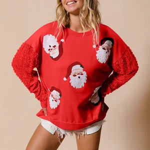 Christmas Fashion Crew Neck Custom Embroidery Sequin Hoodies Oversized Hoodies  Woman Graphic Hoodies High Quality Hoodies